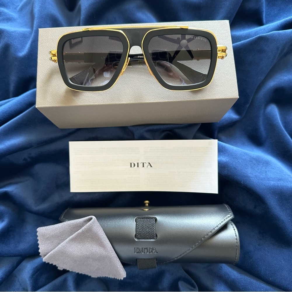 Dita LXN-EVO Luxury Eyewear Matte Black Yellow Gold Navigator Men's Sunglasses